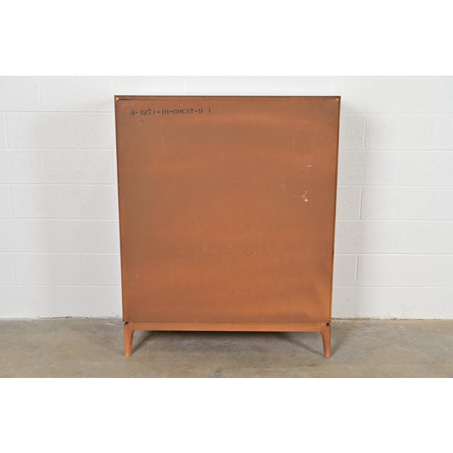 T. H. Robsjohn-Gibbings Style Cherry and Burl Wood Highboy Dresser by Thomasville, 1960s For Sale - Image 11 of 12