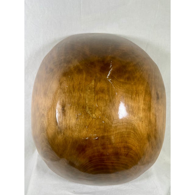 Mid 20th Century Large 16" Mid 20th Century Hand-Carved Figured Wood Scalloped Centerpiece Bowl For Sale - Image 5 of 9