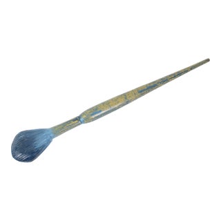 Vintage Handmade Carved Wood Blue Paintbrush Sculpture For Sale
