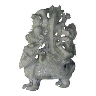 Vintage Carved Hardstone Sculpture Chinese Dragon Turtle Feng Shui Statue For Sale