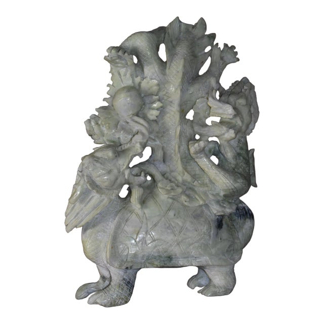 Vintage Carved Hardstone Sculpture Chinese Dragon Turtle Feng Shui Statue For Sale