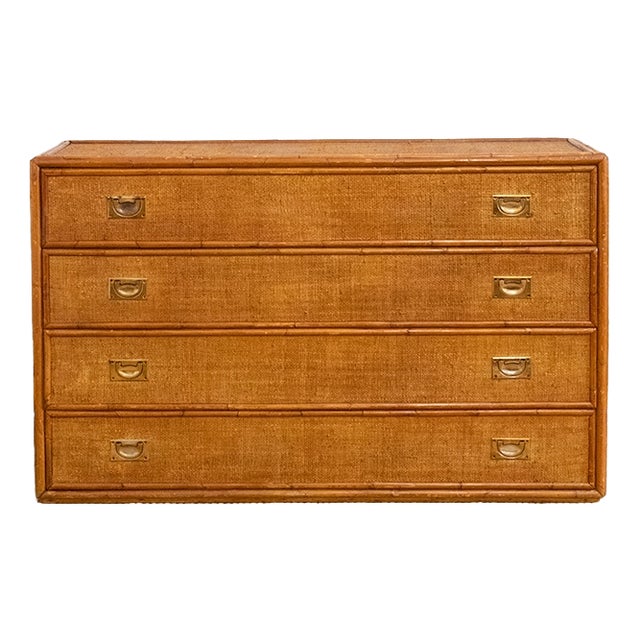 Bamboo and Rush Fabric Chest of Drawers, 1970s For Sale