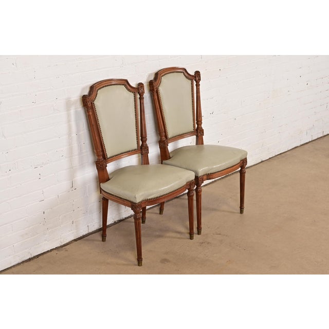 Baker Furniture Company Baker Furniture Style French Regency Louis XVI Carved Walnut Side Chairs or Dining Chairs, Pair For Sale - Image 4 of 13