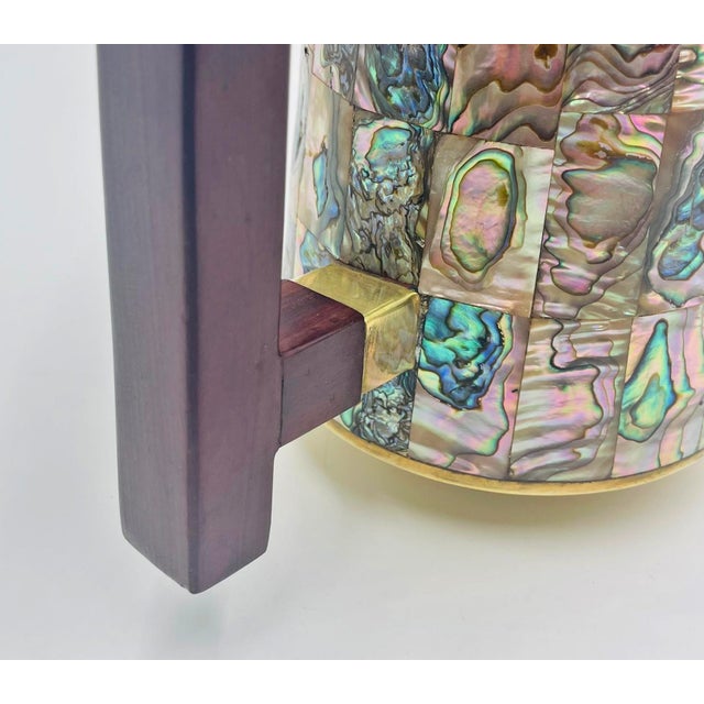 1960s Mid-Century Mexican Modern Abalone Mosaic Brass Barware Set, - Pitcher & 6 Glasses For Sale - Image 15 of 18