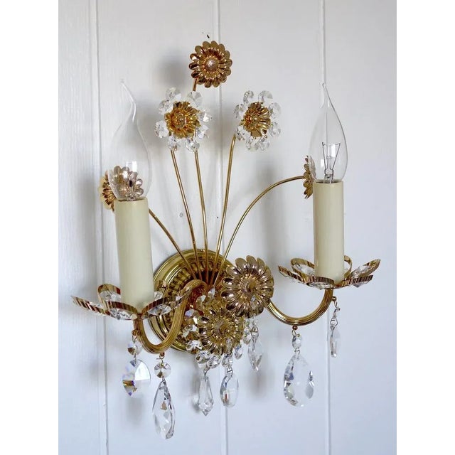 Metal Brass & Lead Crystal Wall Lamp from Palwa, 1960s For Sale - Image 7 of 11