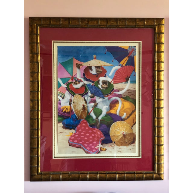 2002 "Monkeys on the Beach" Anthropomorphic Lithograph by Dan Poole, Framed For Sale In Miami - Image 6 of 9