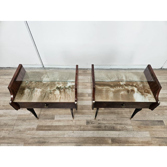 1960s Mid-Century Mahogany Nightstands with Double Glass Tops, 1960, Set of 2 For Sale - Image 5 of 18
