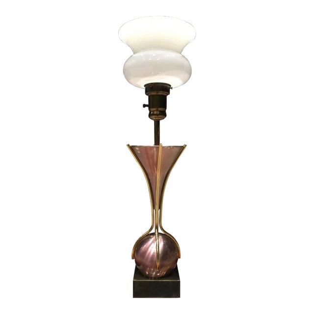 Sculptural Purple Tulip Table Torchiere With Milk Glass Diffuser Manner of Gerald Thurston for Lightolier For Sale