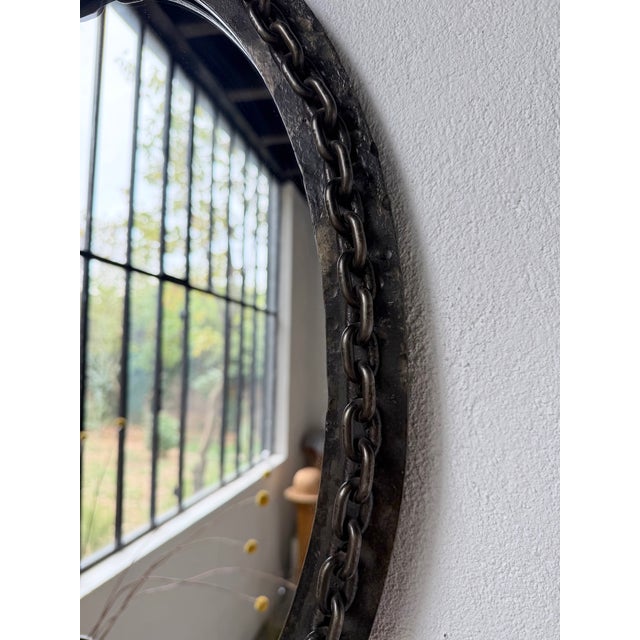 Vintage Brutalist Oval Chain Mirror, 1950 For Sale - Image 14 of 18
