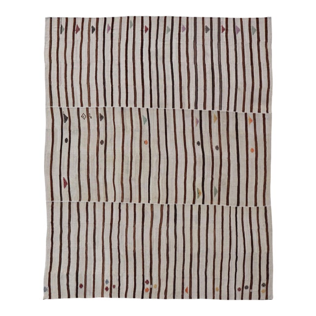 Vintage Turkish Kilim in Wool With Geometric Striped Panel Design 14'8" X18'6" For Sale