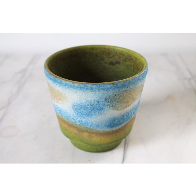 Vintage German Pottery Blue & Green Planter For Sale - Image 4 of 7