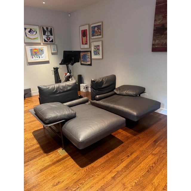 Antonio Citterio and Paolo Nava Diesis Chaise Longue for B&B Italia Dark Grey Leather Armchair / chaise with metal and...