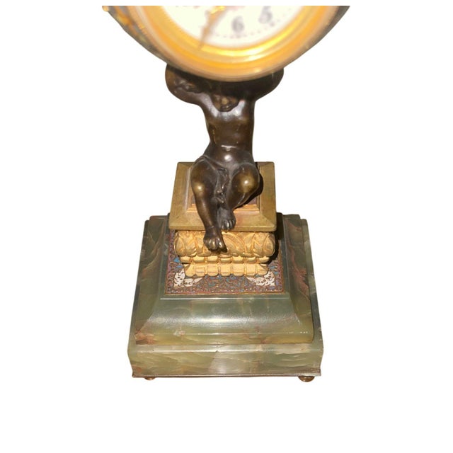 19th Century French Champlevé Enamel Figural Mantel Clock For Sale - Image 4 of 9