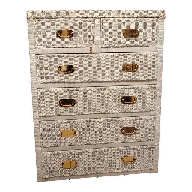 1980's Henry Link Style Coastal 6 - Drawer Wicker Dresser For Sale
