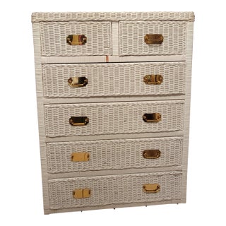 !980's Henry Link Style Coastal 6 - Drawer Wicker Dresser For Sale