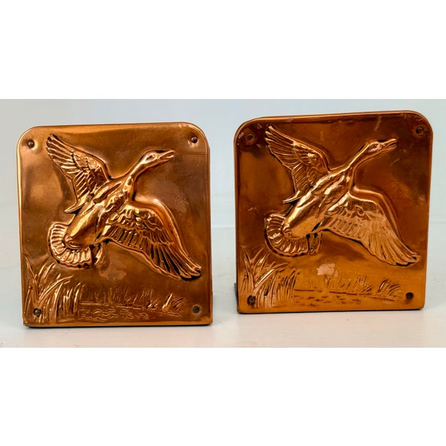 Arts & Crafts High Relief Vintage Copper Wrapped Flying Duck Bookends, Bruce Fox Style- A Pair For Sale - Image 11 of 12