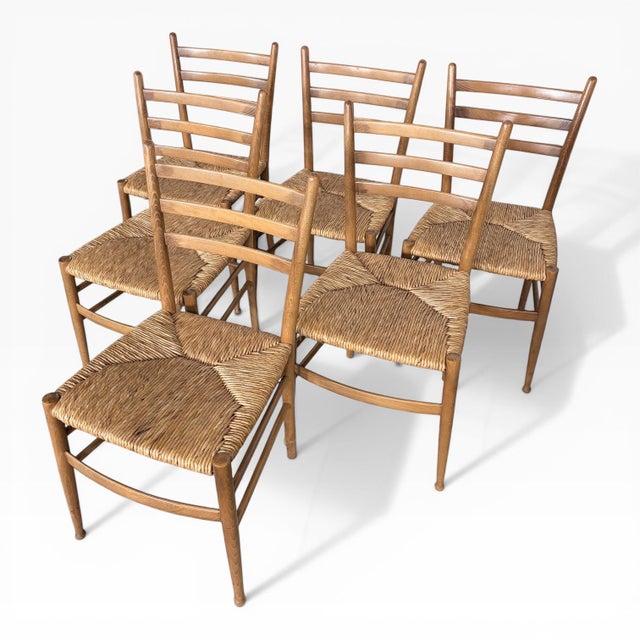 Vintage Rush Seat Ladderback Dining Chairs by Gio Ponti, 1970s For Sale - Image 10 of 10