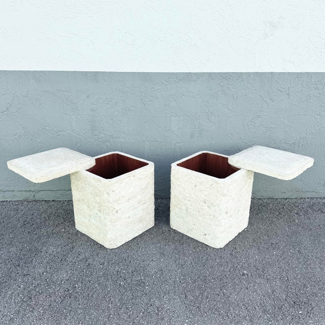 1990s Postmodern Tessellated Stone Swivel Top Side Table With Storage - A Pair For Sale - Image 5 of 10