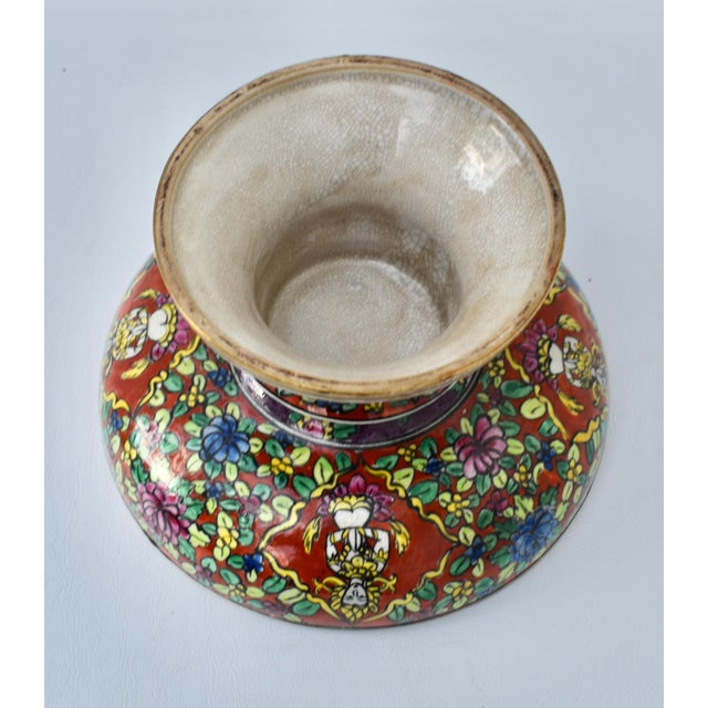 Traditional Vtg. Thia Benjarong Enamel Painted Ceramic Bowl W/Brass Rim For Sale - Image 3 of 18
