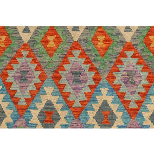 Textile Kilim Rust Blue Hand Woven Rug - 2'9" X 9'7" For Sale - Image 7 of 7