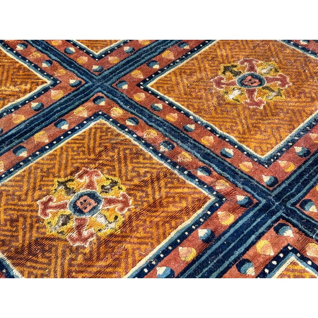 Rectangular Tibetan Style Geometric Medallion Graphic Wool Rug Carpet For Sale - Image 9 of 11