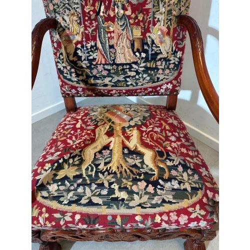 Tapestry Armchair in Wooden Structure For Sale - Image 4 of 5