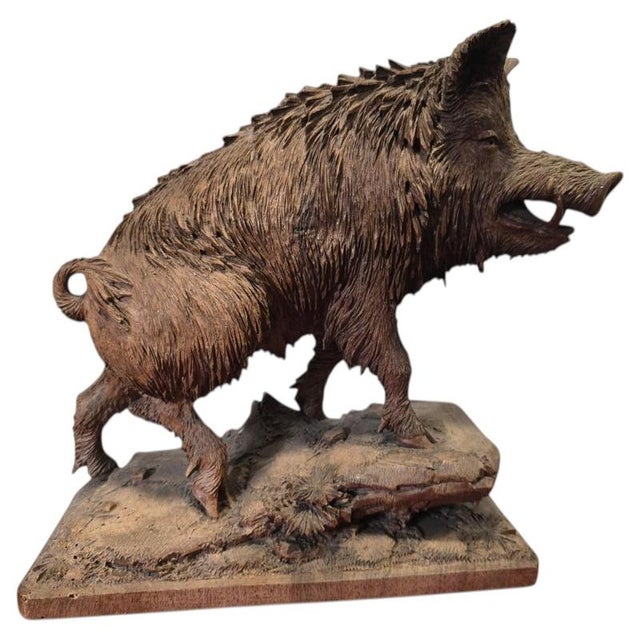 Antique Black Forest Carved Warthog Sculpture, 1880 For Sale - Image 11 of 11