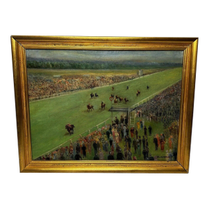 British Equestrian Oil Painting Ariostar Winning the Granville Stakes 1947 at Royal Ascot in the Manner of Lionel Edwards