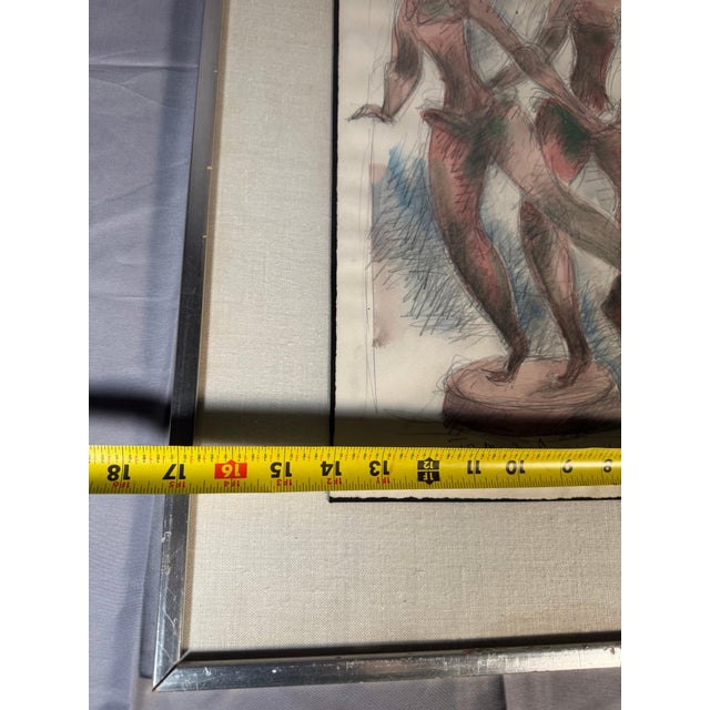 1960s Chaim Gross Signed and Inscribed 1966 Pencil and Watercolor Drawing, Two Dancers For Sale - Image 5 of 5