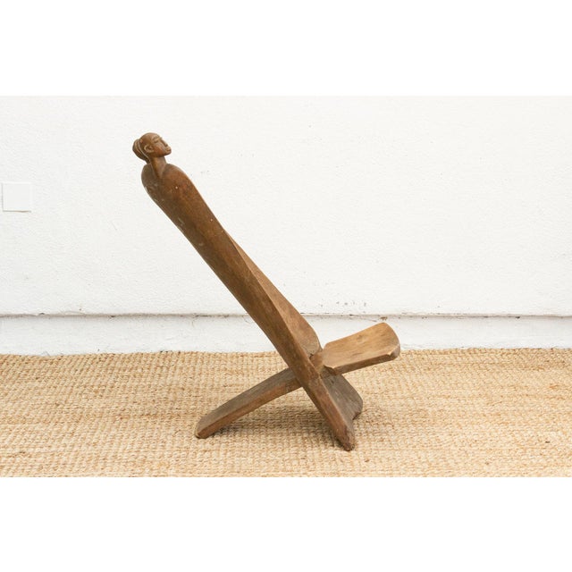 1960s Ceremonial Carved Wood African Folding Chair For Sale - Image 5 of 10