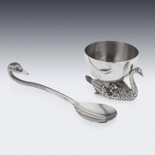 20th Century Silver Swan Shaped Salt & Spoon, London, 1992, Set of 2 For Sale - Image 3 of 15