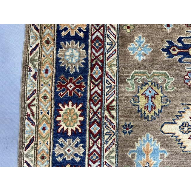 Brown and Navy Kazak Style Tribal Area Rug With Medallions, 5' X 7'7" For Sale - Image 11 of 15
