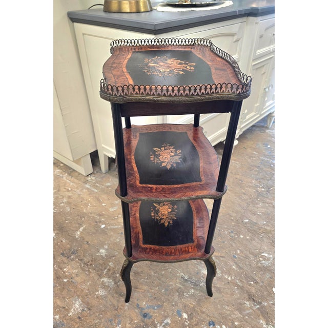 Antique Napoleon III Three Tier Stand With Marquetry For Sale - Image 10 of 12