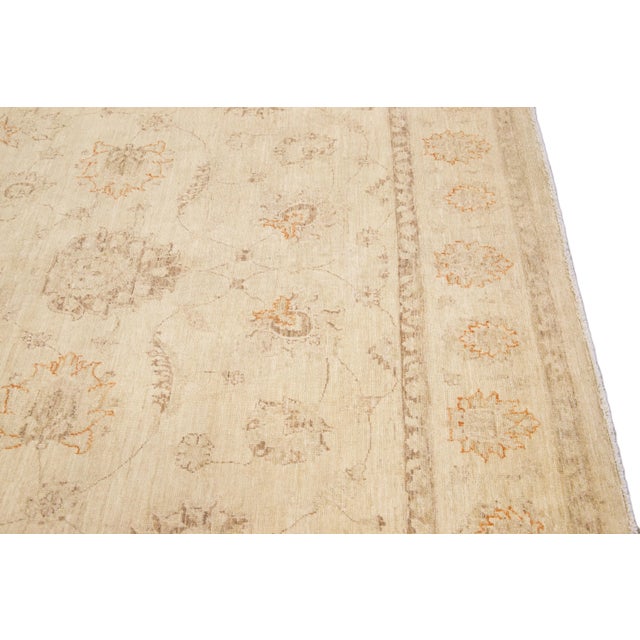 Beige Modern Oushak Handmade Floral Designed Wool Rug For Sale - Image 9 of 11