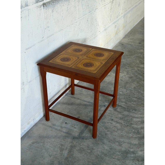 Square Teak Side Table With Four Decorative Ceramic Tiles Danish Mid-Century Modern 1970s For Sale - Image 4 of 10