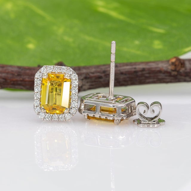2020s 2.8Ct Yellow Sapphire Stud Earrings With Earth-Mined Diamond Accents: 14k Gold, A Pair For Sale - Image 5 of 5