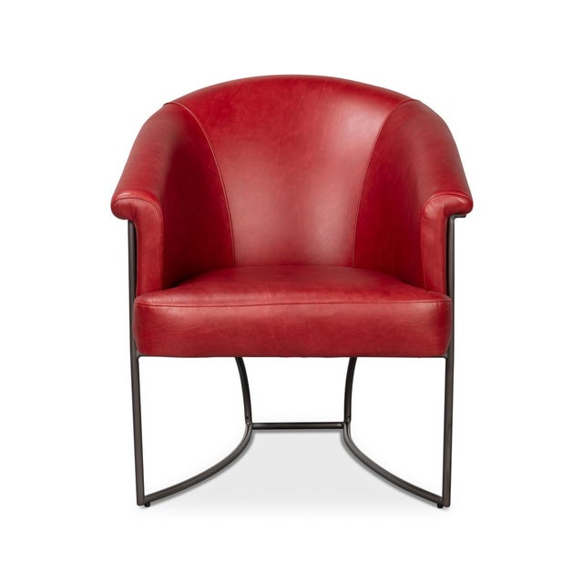 Upholstered in premium full-grain leather in Rouge red, this chair exudes sophistication and timeless style. The curved...