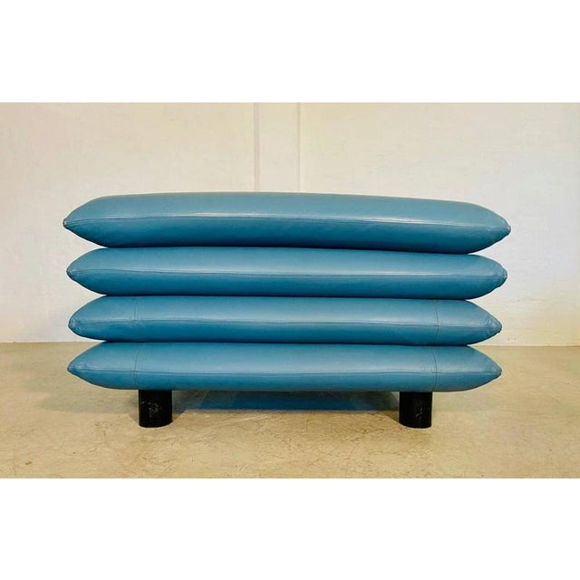 Vintage Postmodern Swedish Turquoise Leather Stacked Lounge Chair, 1980 For Sale - Image 15 of 18