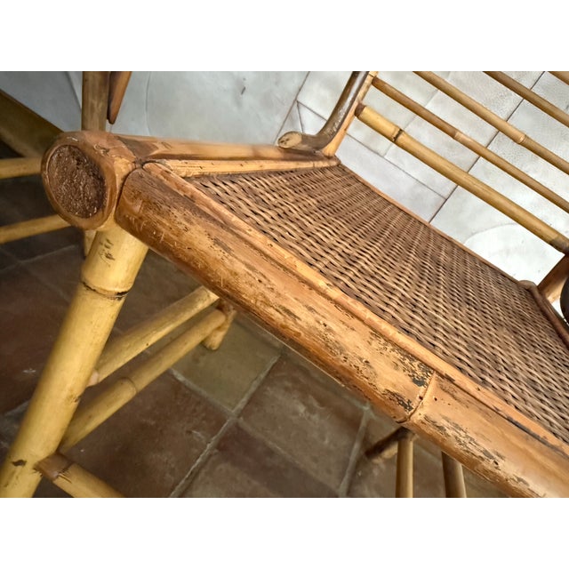 Khaki Vintage 1970’s Chinoiserie Bamboo Ladder Back Accent Chair With Woven Rattan Seat, Paul Frankl Style- A Pair For Sale - Image 8 of 12