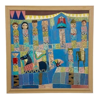 Original 1993 "Prana" Ubud Bali Modern Primitive Painting – Vintage Geometric Balinese Folk Art. For Sale