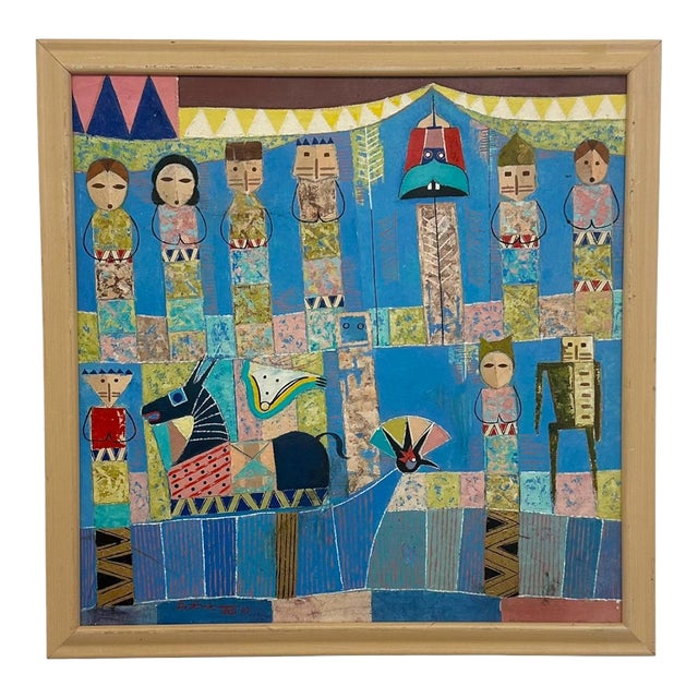 Original 1993 "Prana" Ubud Bali Modern Primitive Painting – Vintage Geometric Balinese Folk Art. For Sale