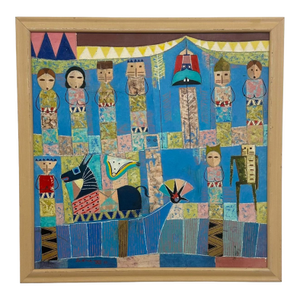 Original 1993 "Prana" Ubud Bali Modern Primitive Painting – Vintage Geometric Balinese Folk Art.