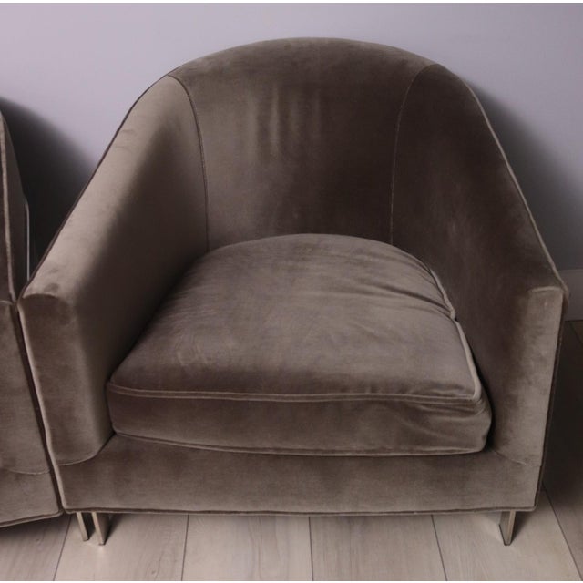 2020s Pair of Mitchell Gold + Bob Williams Avery Velvet and Stainless Steel Barrel Chairs - Postmodern Hollywood Regency Lounge Seating For Sale - Image 5 of 17