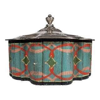 Antique Moroccan Folk Art Polychrome Lidded Tea Caddy Storage Box Hand Tooled For Sale
