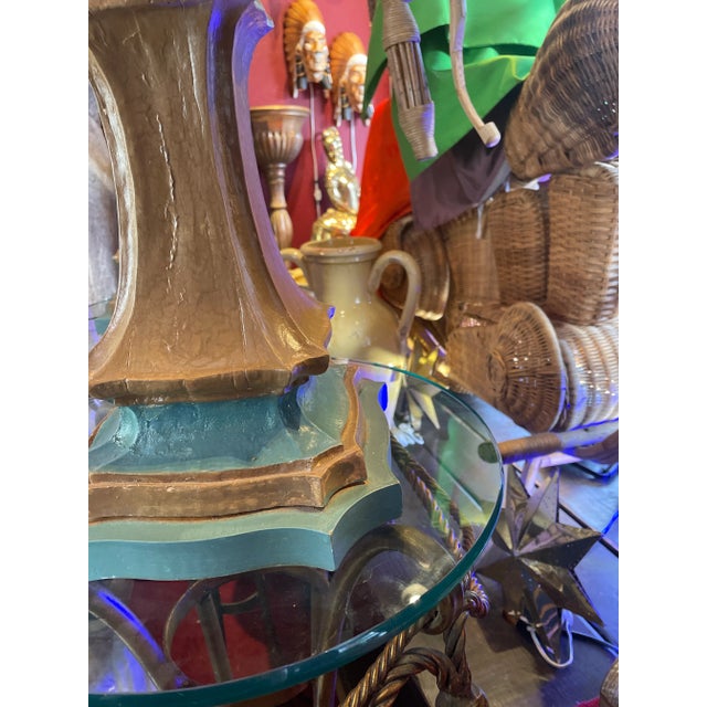 Pair of 1950s Hollywood Regency Table Lamps Carved Wood With Shades For Sale - Image 12 of 12