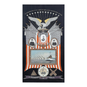 Japanese Antique Textile Panel of American Historical Great White Fleet