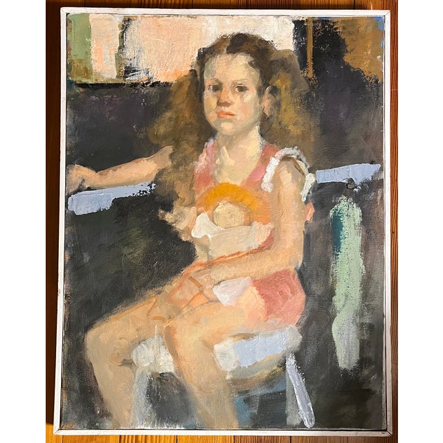 1980s Modernist Abstract Impressionist Oil Painting on Canvas - Portrait of a Girl Circa 1970 - 1980 For Sale - Image 5 of 5