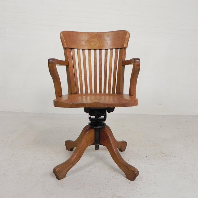 Oak Office Chair with Adjustable Spring System and Height Adjustment, 1950s For Sale - Image 11 of 18