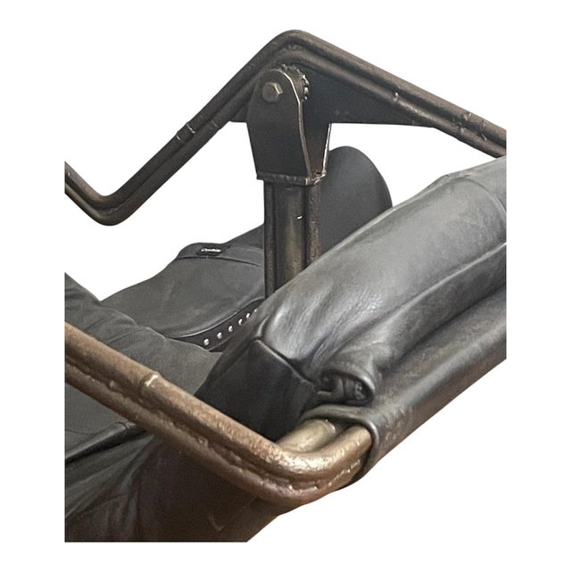 Architectural Motorcycle Leather Rocker Lounge Chair W/Ottoman Attributed to Joshua Height For Sale - Image 10 of 14