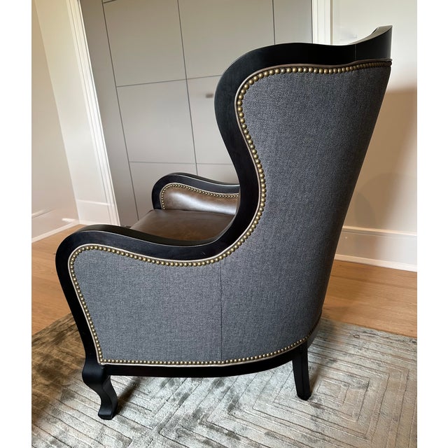 Contemporary Arhaus Catania Wingback Chair & Matching Ottoman in Libby Smoke For Sale - Image 3 of 17